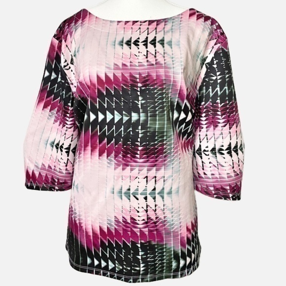 6th & Lane Geometric Print Pink Scuba Top